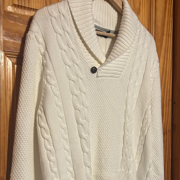 Nautica Men's White V-Neck Cable Knit Sweater - Picture 4 of 9